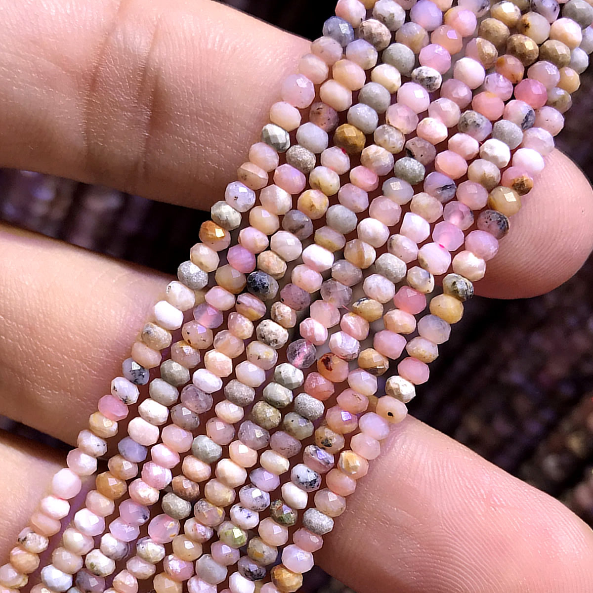 CRB390 Grade AB Pink Opal Beads Faceted Rondelle 2x3mm 15" Strand