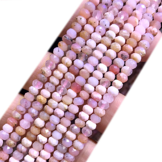 CRB391 Grade AB Pink Opal Beads Faceted Rondelle 3x4mm 15" Strand