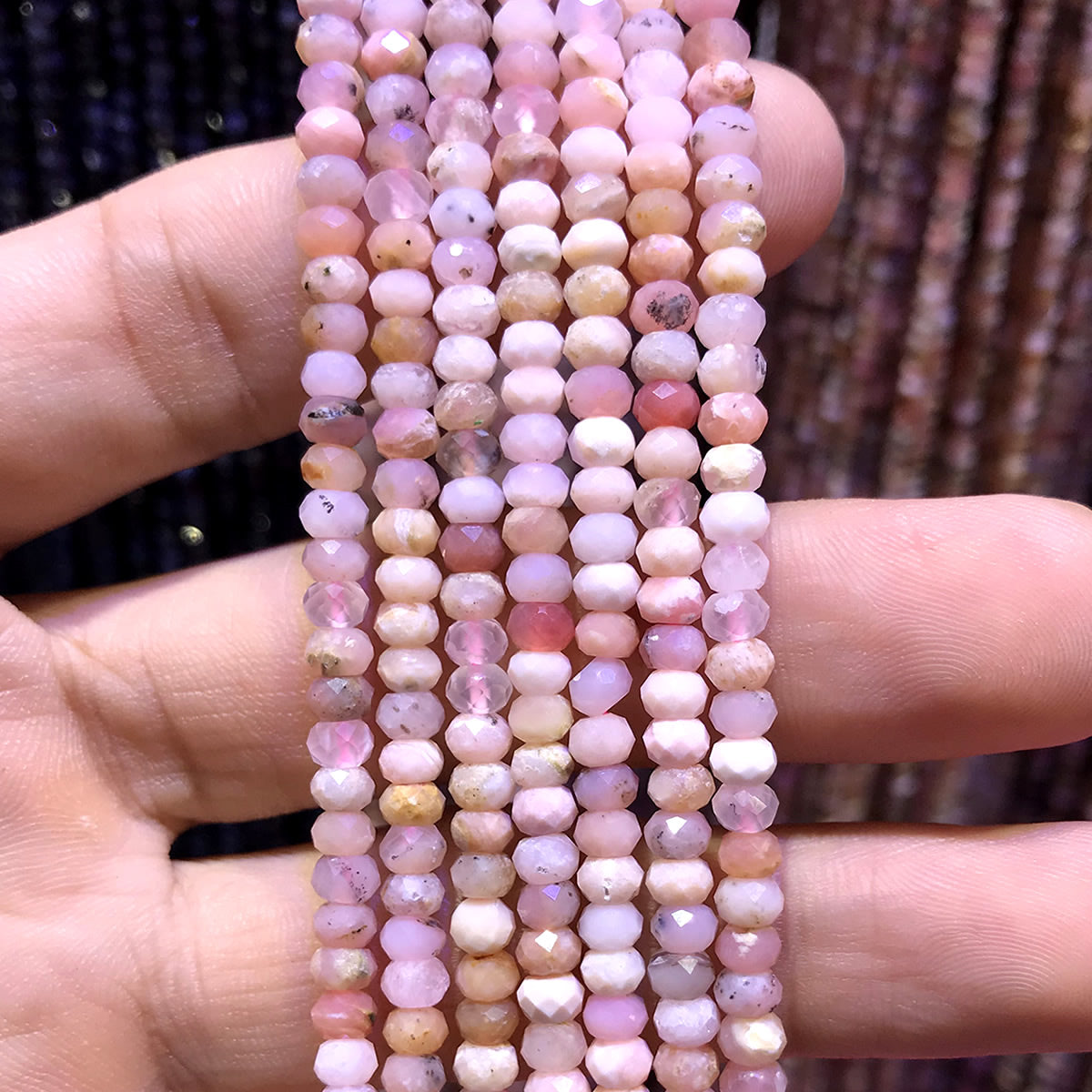 CRB391 Grade AB Pink Opal Beads Faceted Rondelle 3x4mm 15" Strand