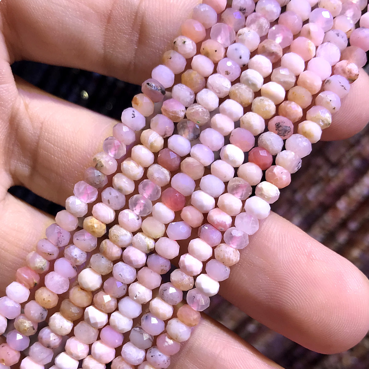 CRB391 Grade AB Pink Opal Beads Faceted Rondelle 3x4mm 15" Strand