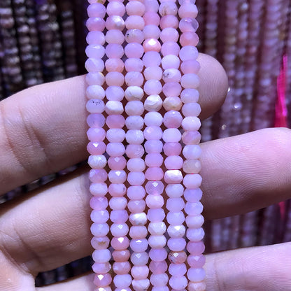 CRB393 Grade A Pink Opal Beads Faceted Rondelle 3x4mm 15" Strand