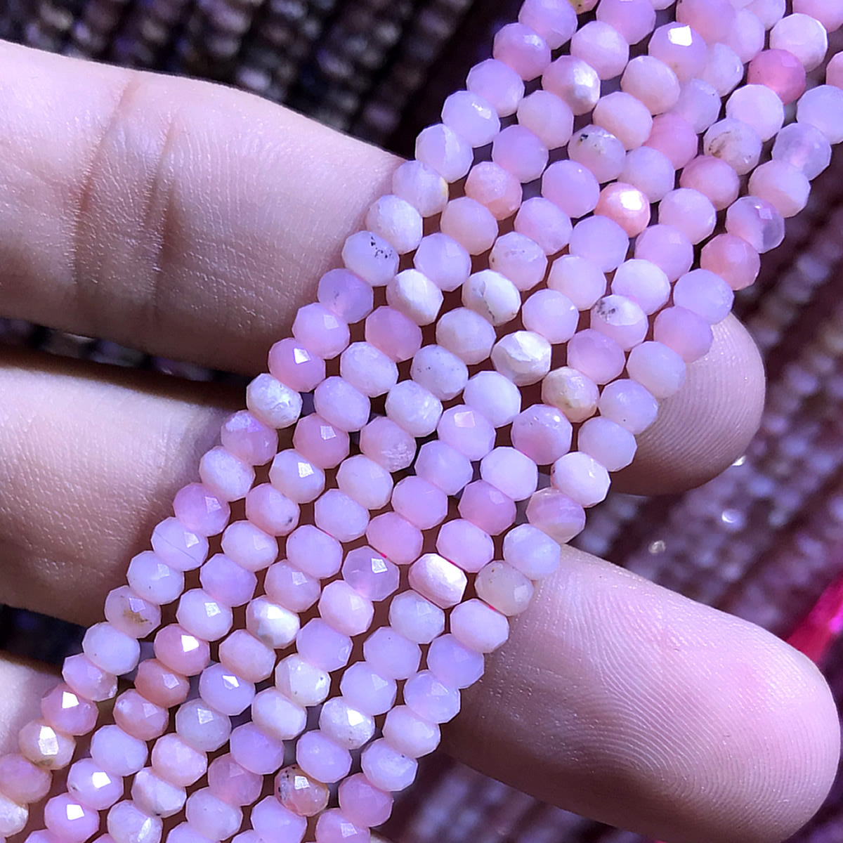 CRB393 Grade A Pink Opal Beads Faceted Rondelle 3x4mm 15" Strand