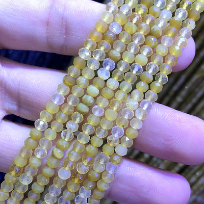 CRB395 Yellow Opal Gemstone Beads Faceted Rondelle 3x4mm 15" Strand