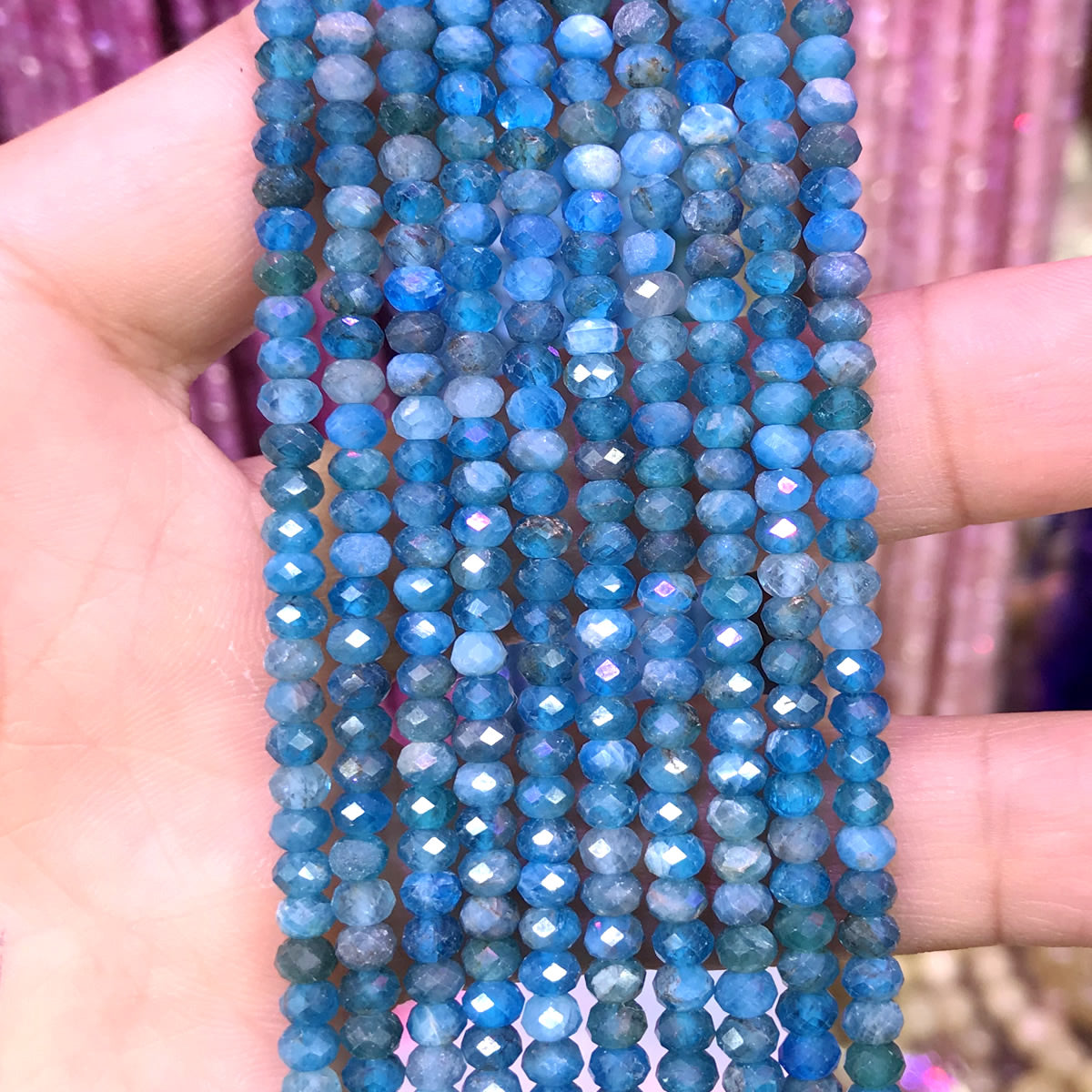 CRB42 Apatite Gemstone Beads Faceted Rondelle 2.5x4mm 15" Strand