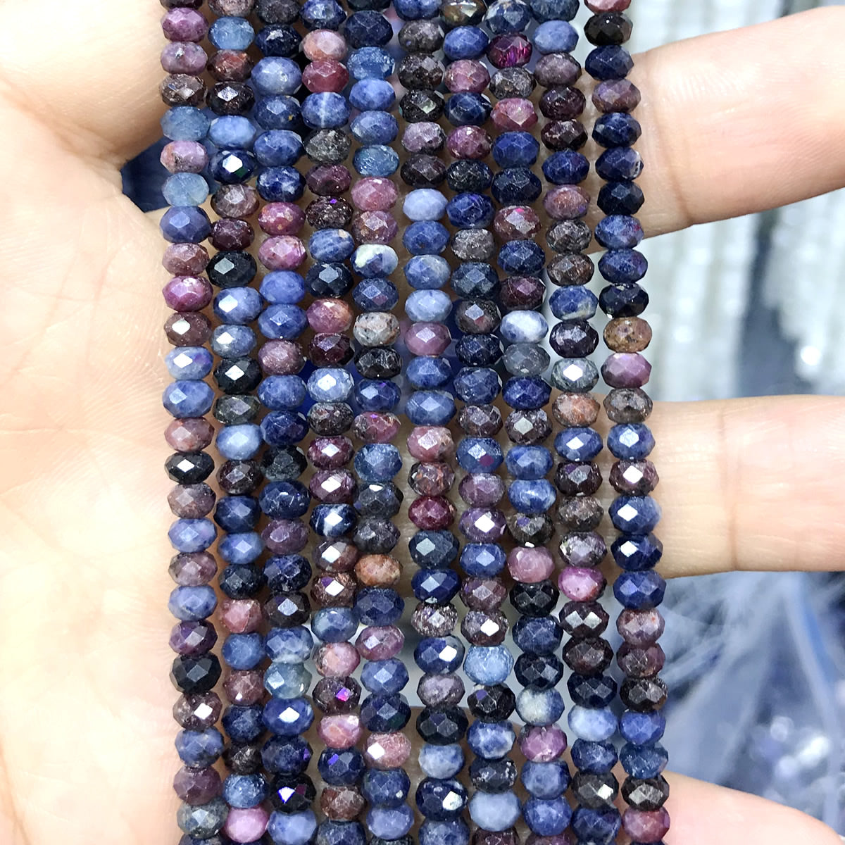 CRB47 Ruby & Sapphire Beads Faceted Rondelle 2.5x4mm 15" Strand