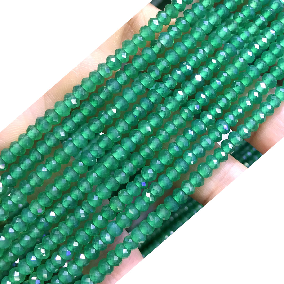 CRB57 Green Agate Beads Faceted Rondelle 2.5x4mm 15" Strand