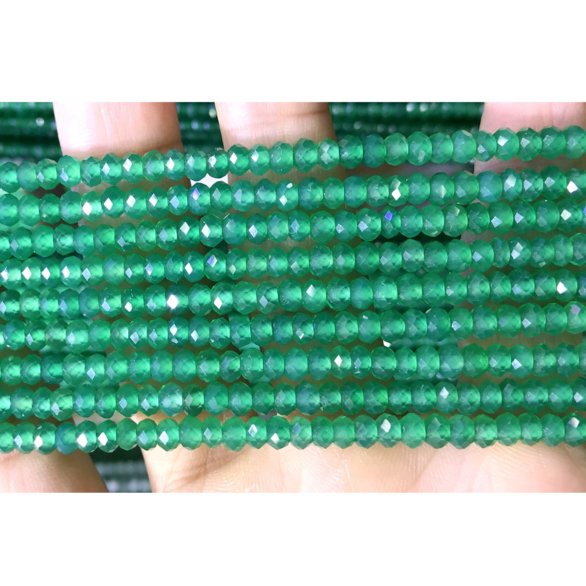 CRB57 Green Agate Beads Faceted Rondelle 2.5x4mm 15" Strand