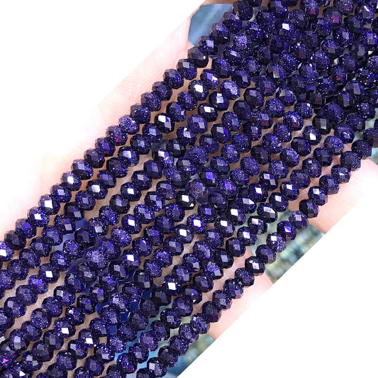 CRB58 Blue Goldstone Beads Faceted Rondelle 2.5x4mm 15" Strand