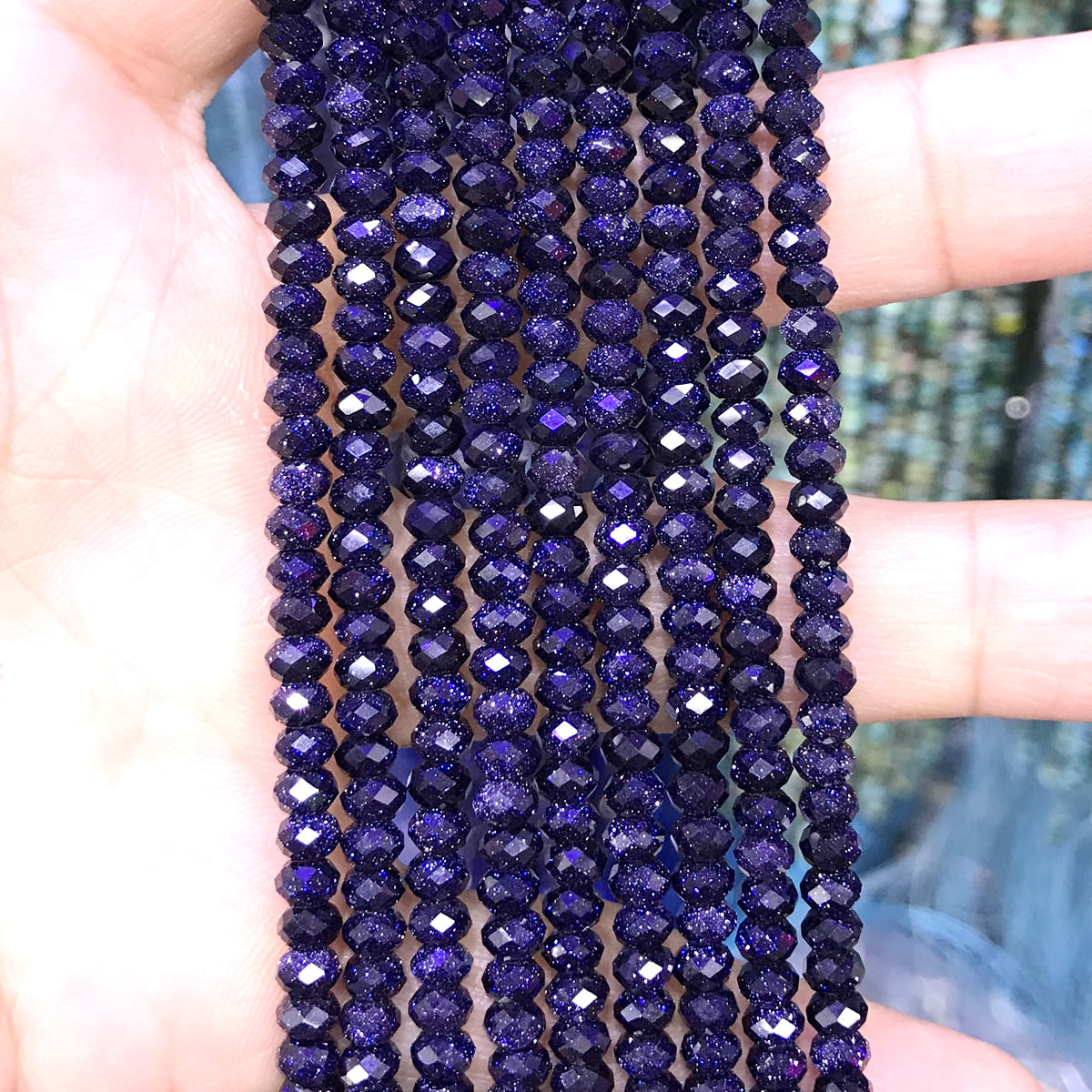 CRB58 Blue Goldstone Beads Faceted Rondelle 2.5x4mm 15" Strand