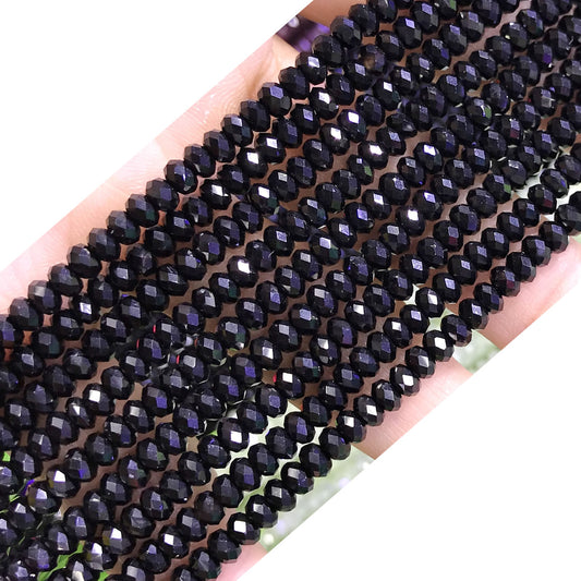 CRB59 Black Spinel Beads Faceted Rondelle 2.5x4mm 15" Strand