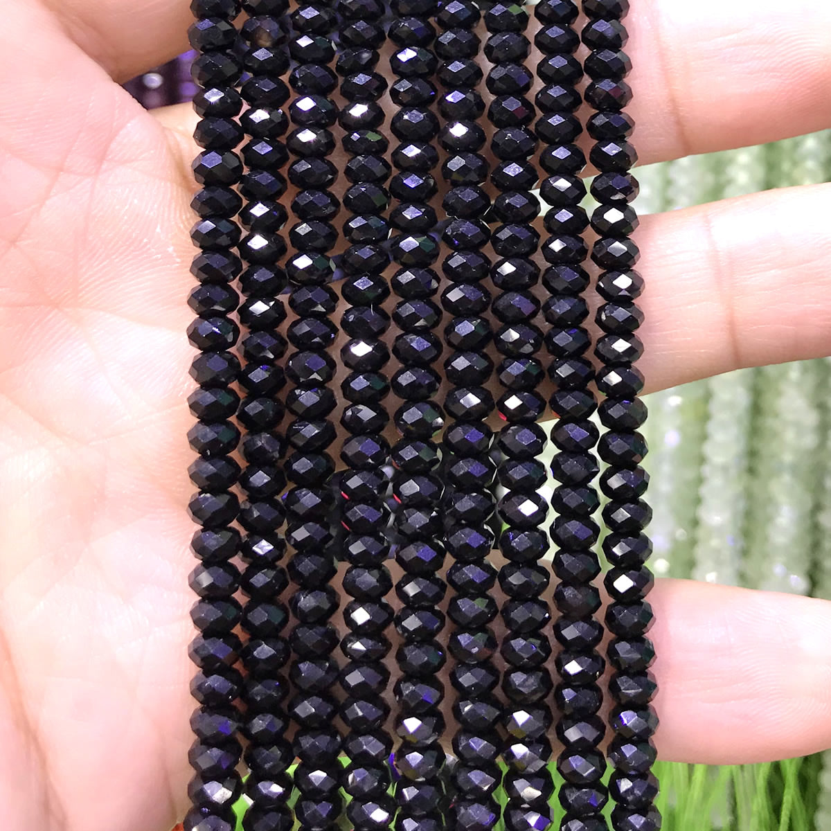 CRB59 Black Spinel Beads Faceted Rondelle 2.5x4mm 15" Strand