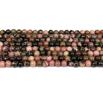 CRD17 Rhodonite Gemstone Beads Smooth Round 4mm 15" Strand