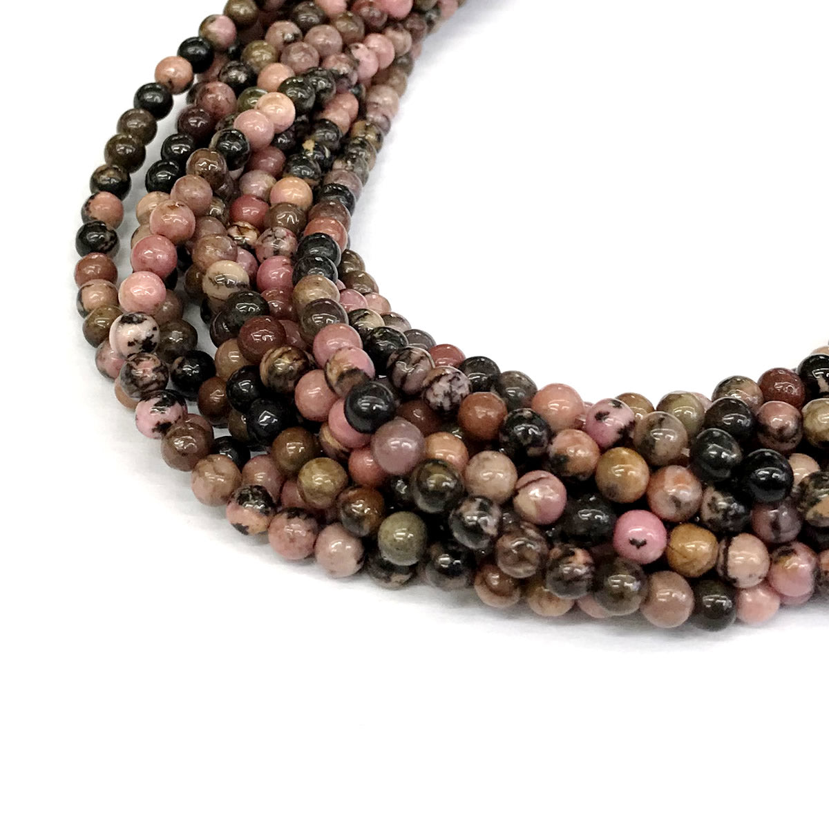 CRD17 Rhodonite Gemstone Beads Smooth Round 4mm 15" Strand