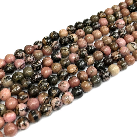 CRD18 Rhodonite Gemstone Beads Smooth Round 6mm 15" Strand