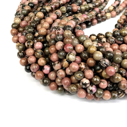 CRD18 Rhodonite Gemstone Beads Smooth Round 6mm 15" Strand