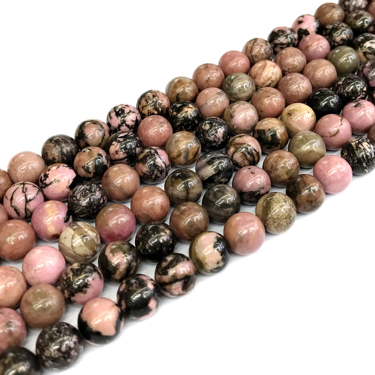 CRD19 Rhodonite Gemstone Beads Smooth Round 8mm 15" Strand