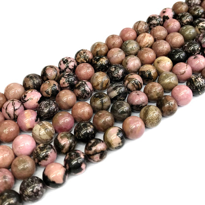 CRD19 Rhodonite Gemstone Beads Smooth Round 8mm 15" Strand