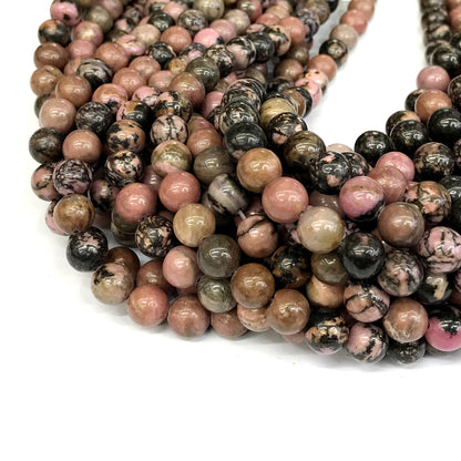 CRD19 Rhodonite Gemstone Beads Smooth Round 8mm 15" Strand