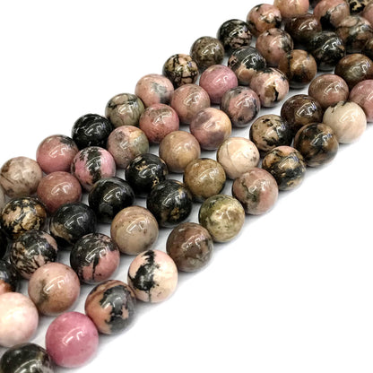 CRD20 Rhodonite Gemstone Beads Smooth Round 10mm 15" Strand