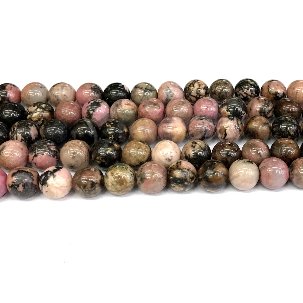 CRD20 Rhodonite Gemstone Beads Smooth Round 10mm 15" Strand