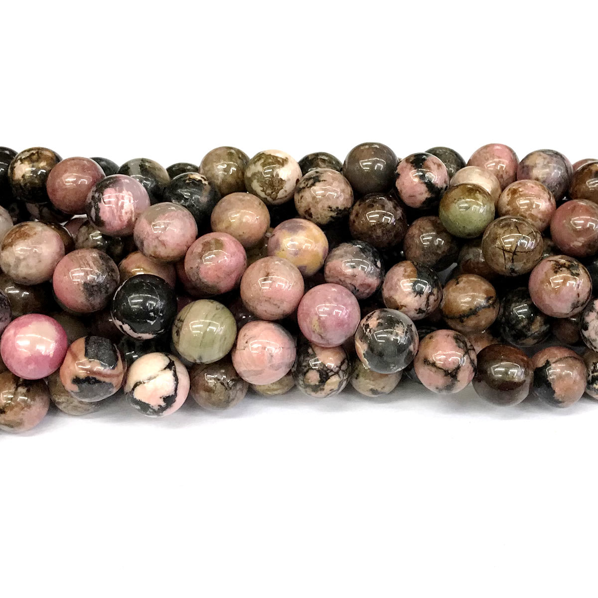 CRD20 Rhodonite Gemstone Beads Smooth Round 10mm 15" Strand