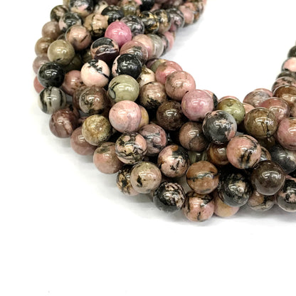 CRD20 Rhodonite Gemstone Beads Smooth Round 10mm 15" Strand