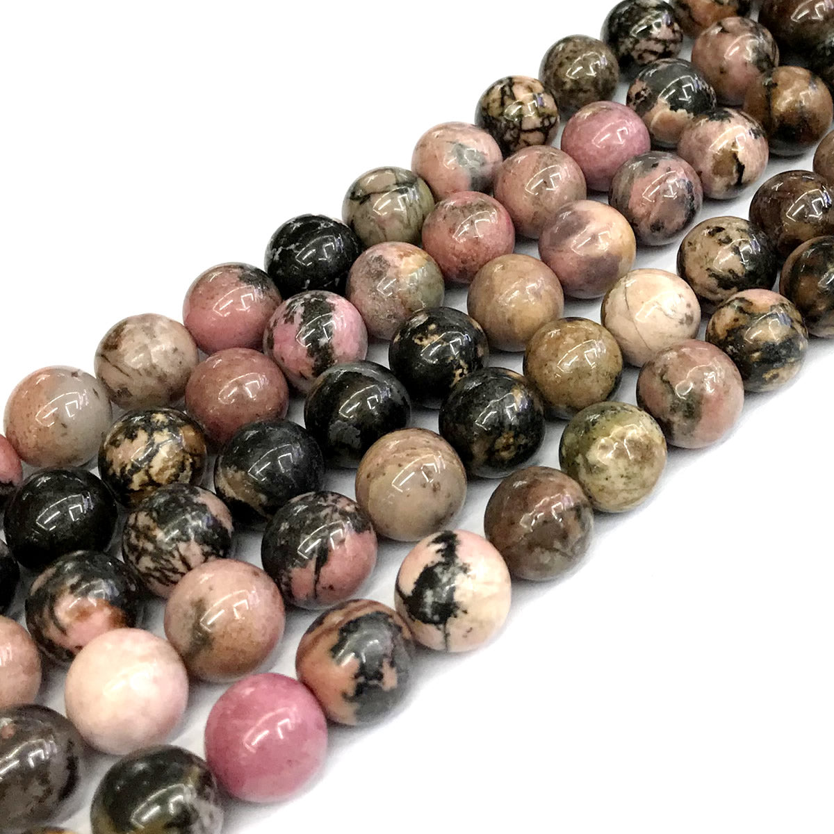 CRD21 Rhodonite Gemstone Beads Smooth Round 12mm 15" Strand