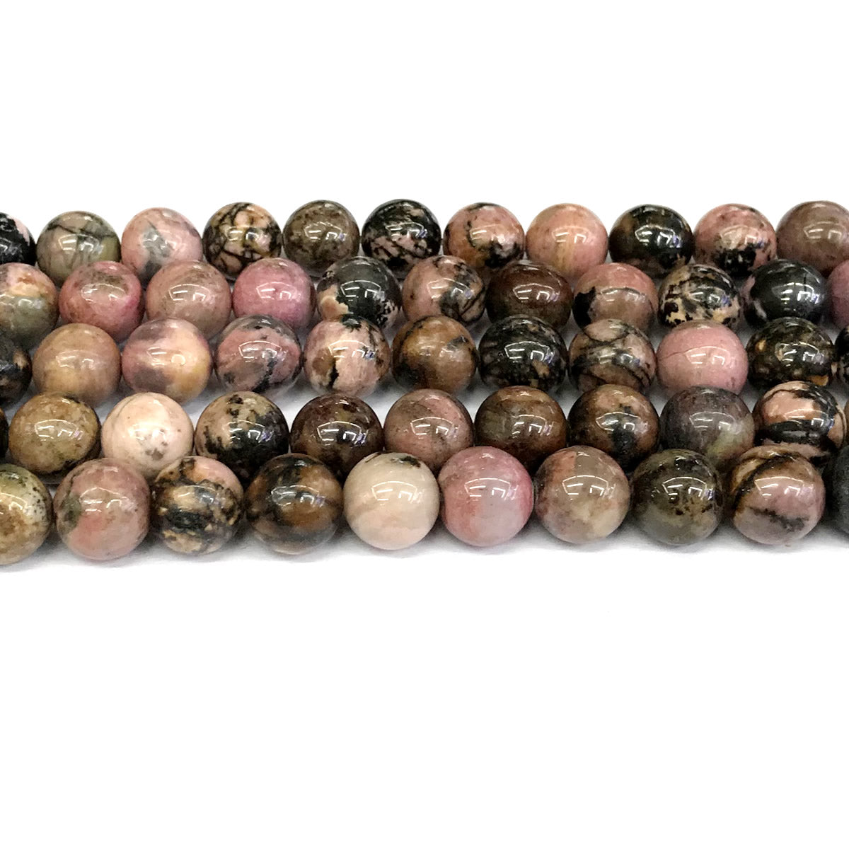 CRD21 Rhodonite Gemstone Beads Smooth Round 12mm 15" Strand