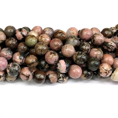 CRD21 Rhodonite Gemstone Beads Smooth Round 12mm 15" Strand