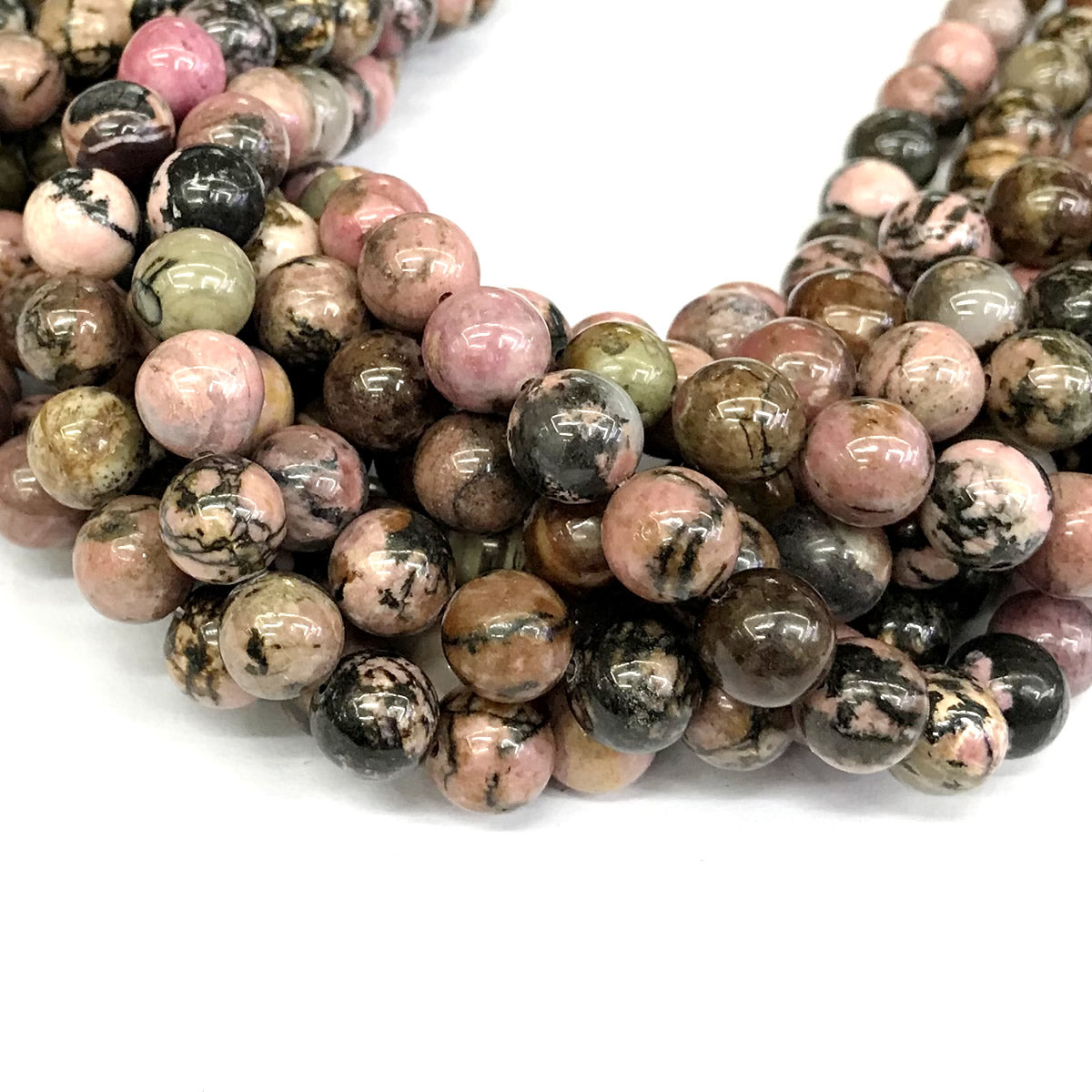 CRD21 Rhodonite Gemstone Beads Smooth Round 12mm 15" Strand