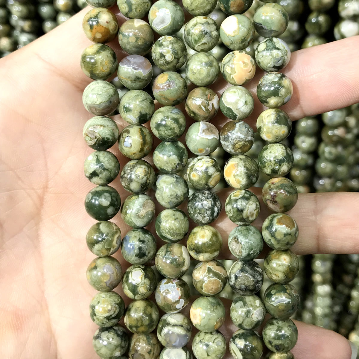 CRH11 Rhyolite Gemstone Beads Smooth Round 8mm 15" Strand