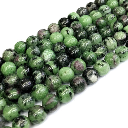 CRZ04 Ruby Zoisite Gemstone Beads Smooth Round 10mm 15" Strand