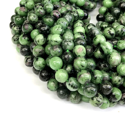 CRZ04 Ruby Zoisite Gemstone Beads Smooth Round 10mm 15" Strand