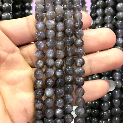 CSS28 Black Sunstone Gemstone Beads Smooth Round 6mm 15" Strand