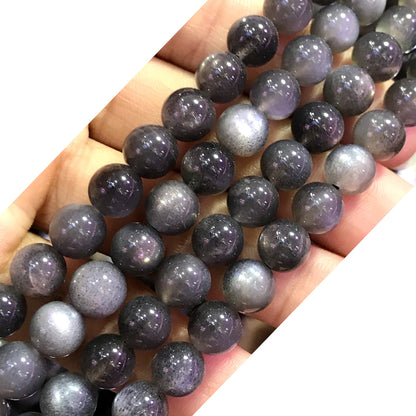 CSS29 Black Sunstone Gemstone Beads Smooth Round 8mm 15" Strand