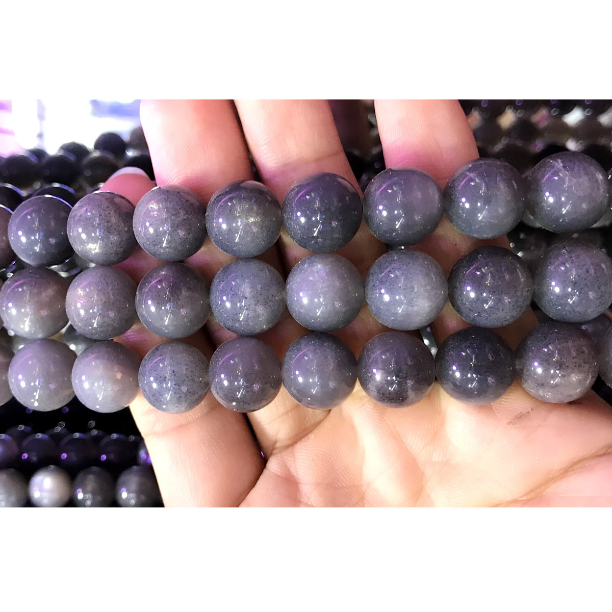 CSS31 Black Sunstone Gemstone Beads Smooth Round 12mm 15" Strand