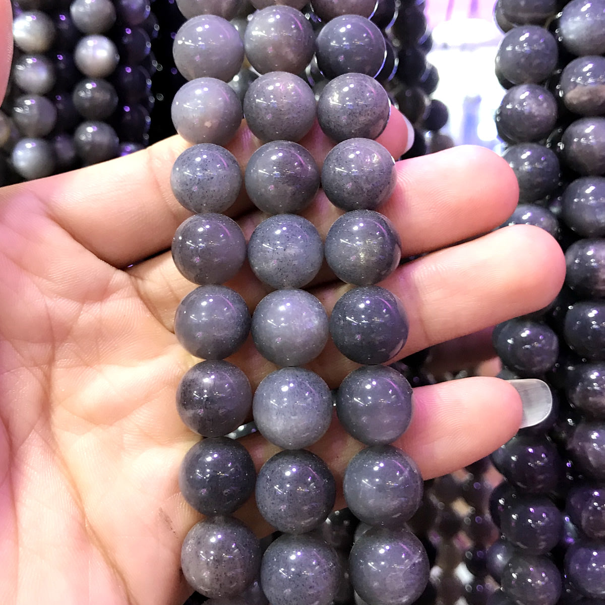 CSS31 Black Sunstone Gemstone Beads Smooth Round 12mm 15" Strand