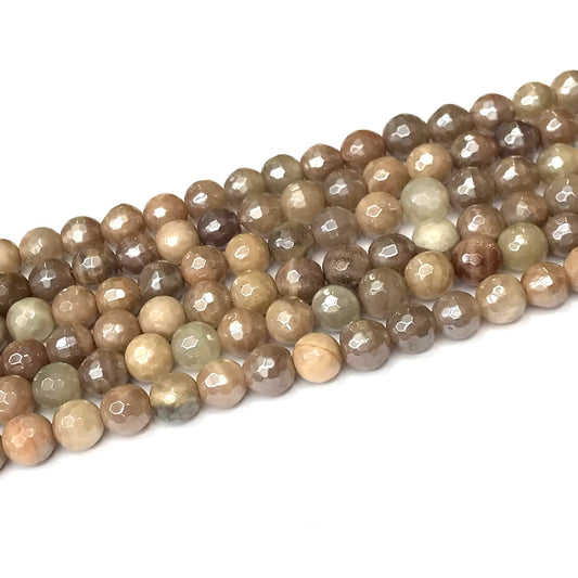 CSS36 Sunstone Beads Electroplated Faceted Round 8mm 15" Strand