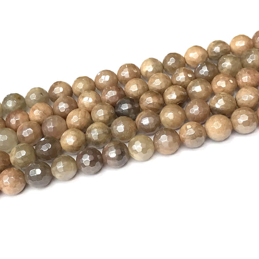 CSS37 Sunstone Beads Electroplated Faceted Round 10mm 15" Strand