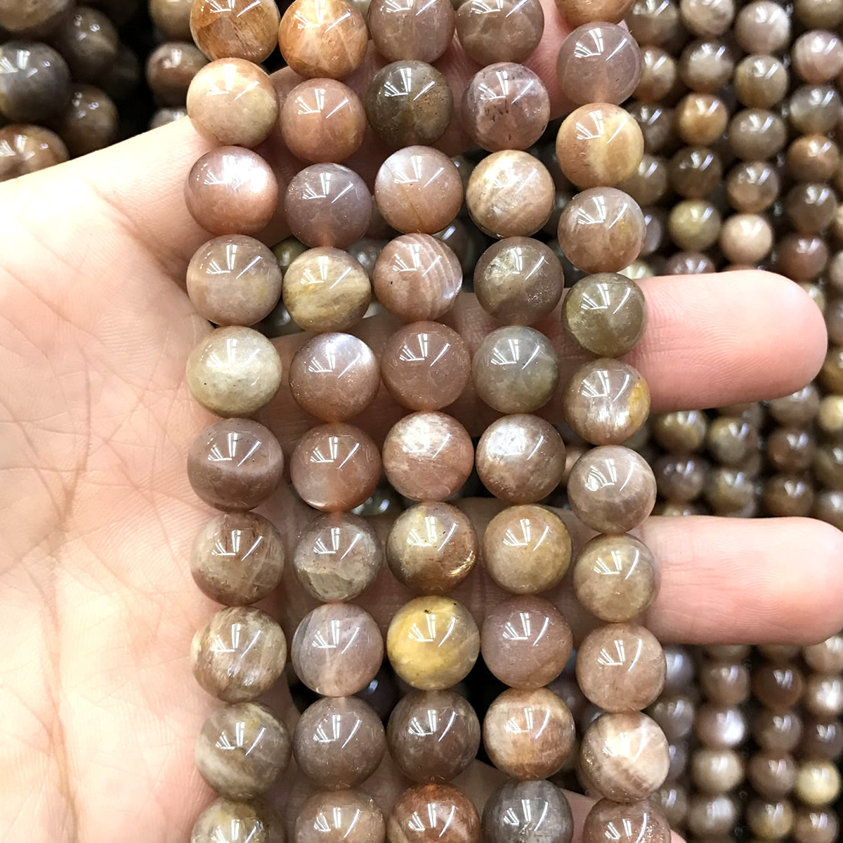 CSS44 Sunstone Gemstone Beads Smooth Round 10mm 15" Strand