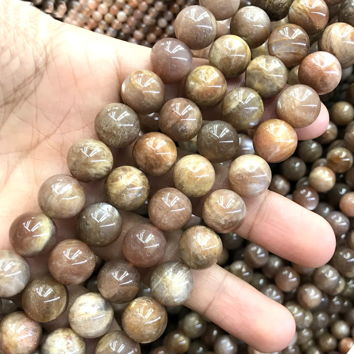 CSS45 Sunstone Gemstone Beads Smooth Round 12mm 15" Strand