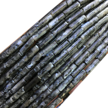 CTB06 Black Labradorite Beads Smooth Tube 4x13mm 15" Strand