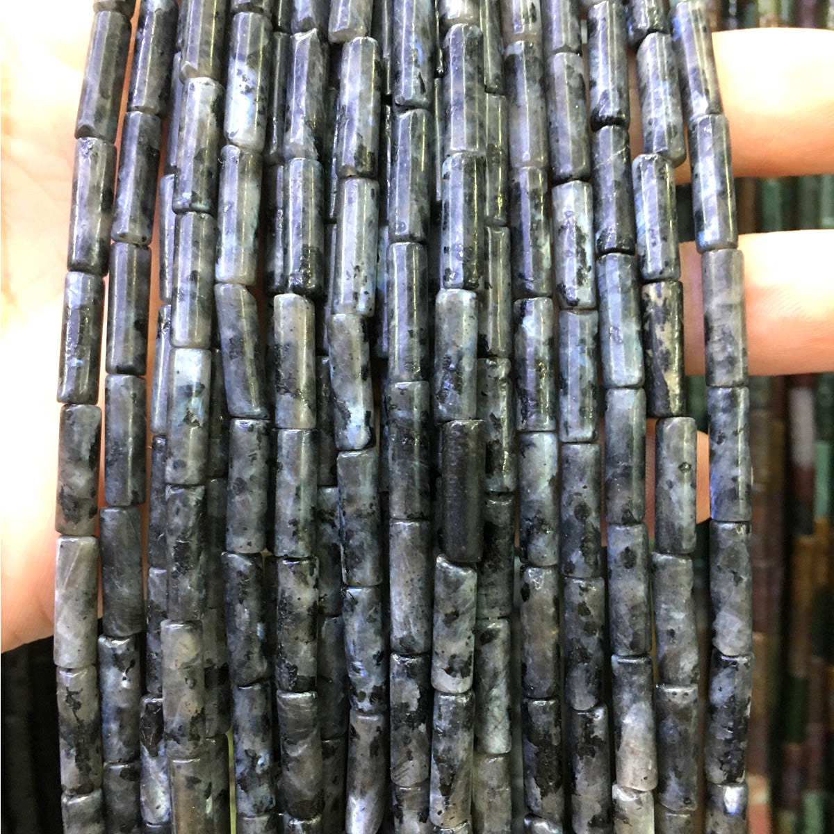 CTB06 Black Labradorite Beads Smooth Tube 4x13mm 15" Strand