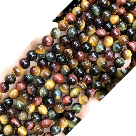 CTE102 Grade A Colorful Tiger Eye Beads Smooth Round 6mm 15" Strand