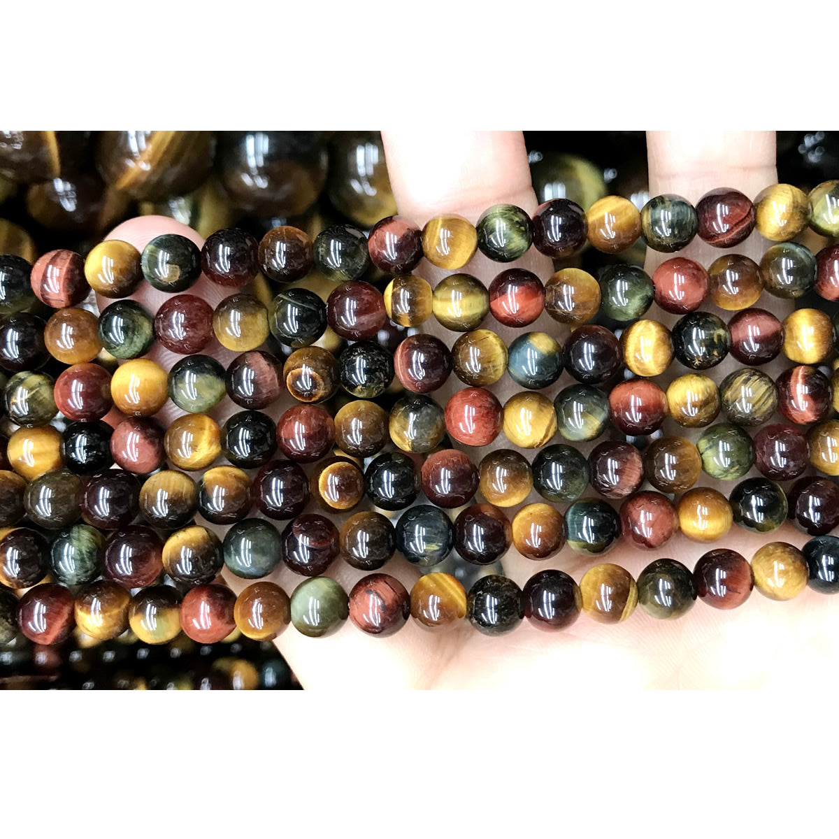 CTE102 Grade A Colorful Tiger Eye Beads Smooth Round 6mm 15" Strand