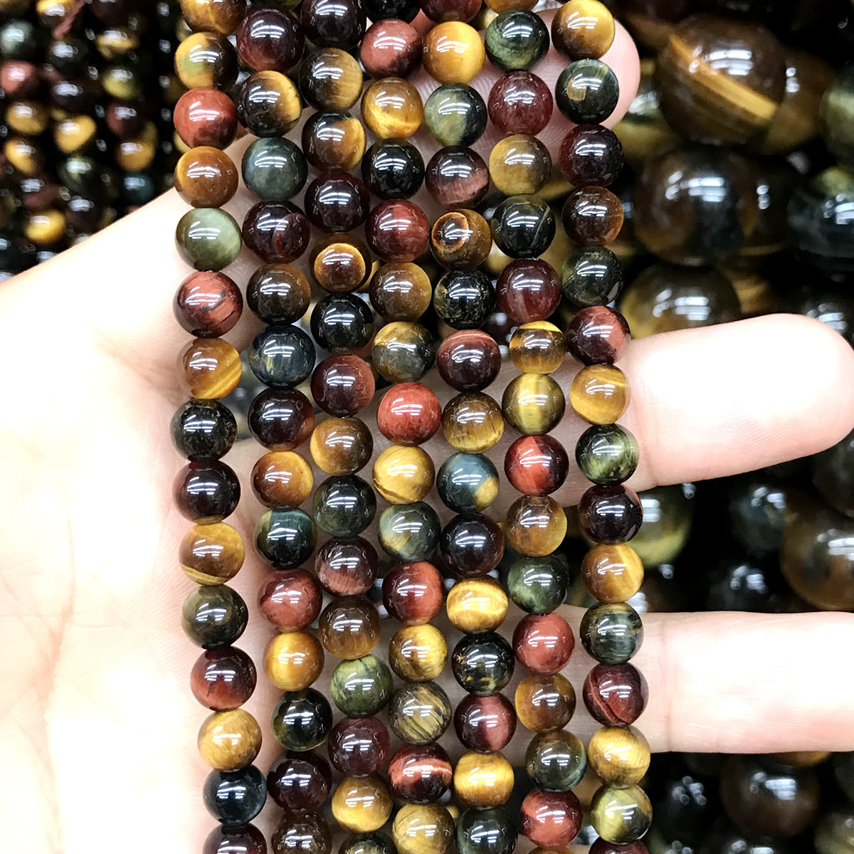 CTE102 Grade A Colorful Tiger Eye Beads Smooth Round 6mm 15" Strand