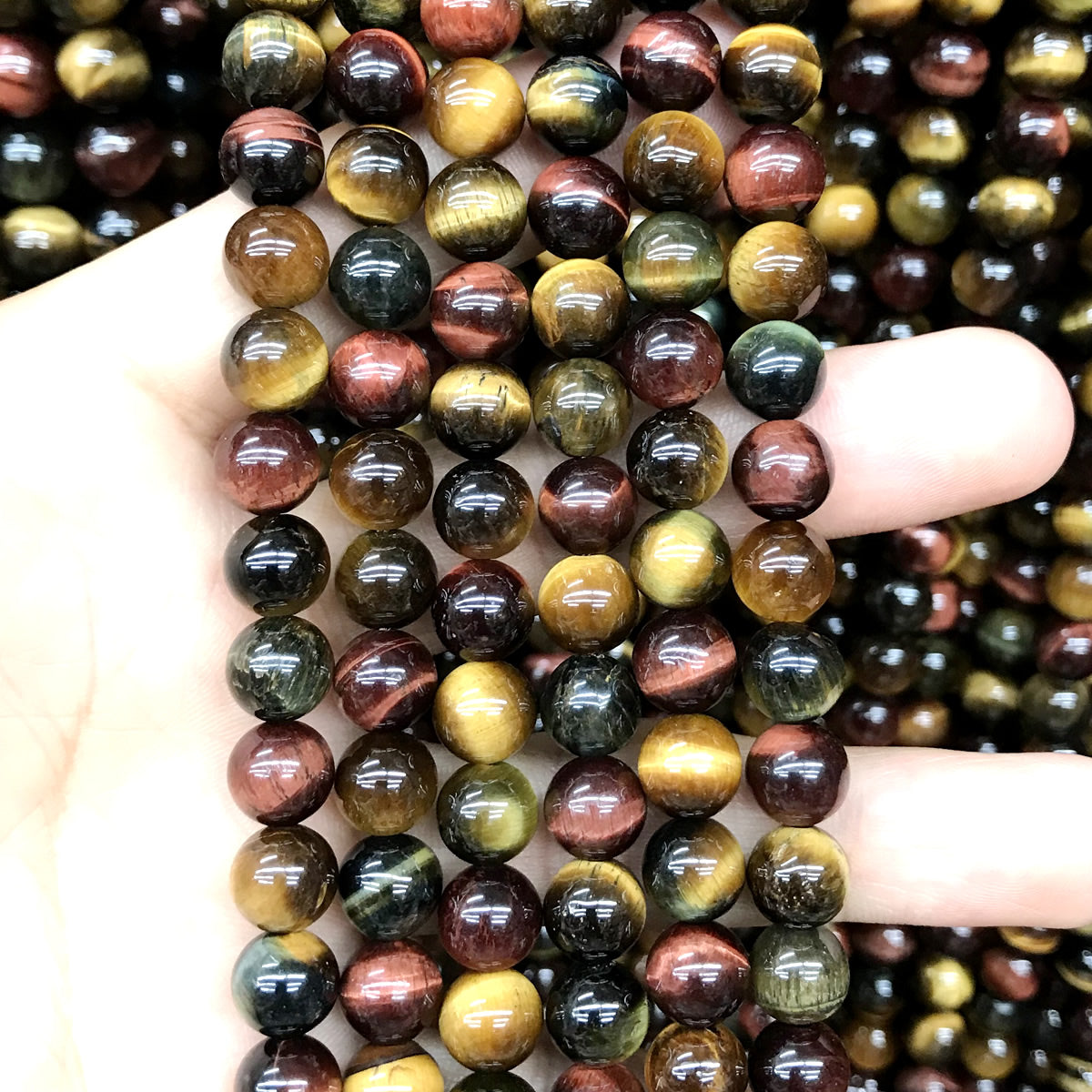 CTE102 Grade A Colorful Tiger Eye Beads Smooth Round 8mm 15" Strand