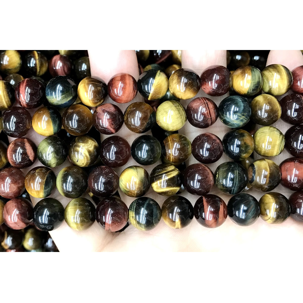 CTE103 Grade A Colorful Tiger Eye Beads Smooth Round 10mm 15" Strand