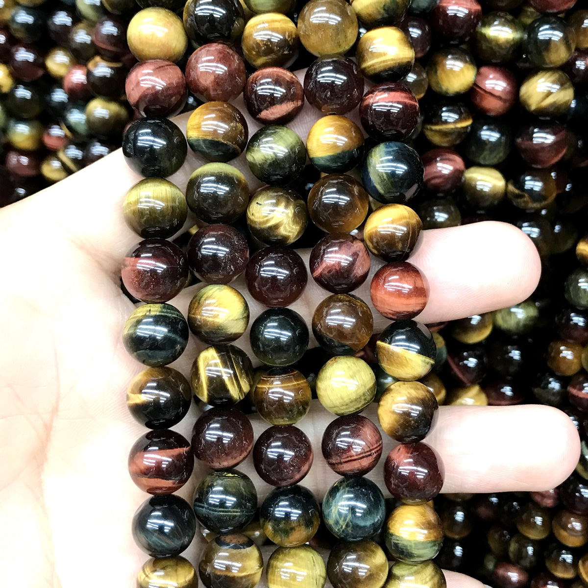 CTE103 Grade A Colorful Tiger Eye Beads Smooth Round 10mm 15" Strand