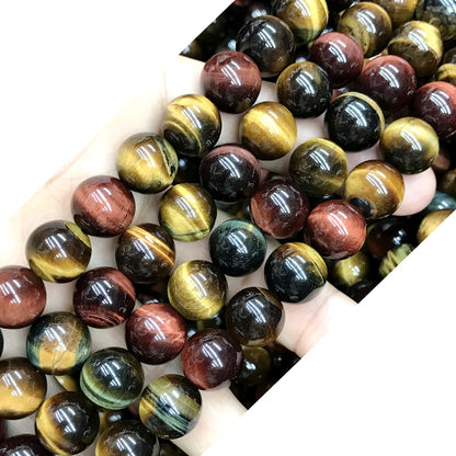 CTE104 Grade A Colorful Tiger Eye Beads Smooth Round 12mm 15" Strand